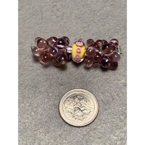 Handcrafted Lampwork Purple & Tan Glass Bead Cluster set of 5 - Picture 5 of 5